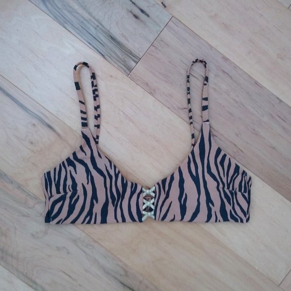 aerie Other - Aerie Cross Front Pique Tiger Bikini Top